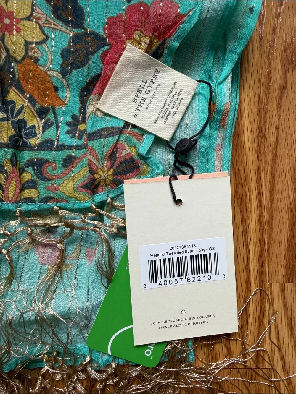 Spell Hendrix Tasseled Scarf in Sky, One Size